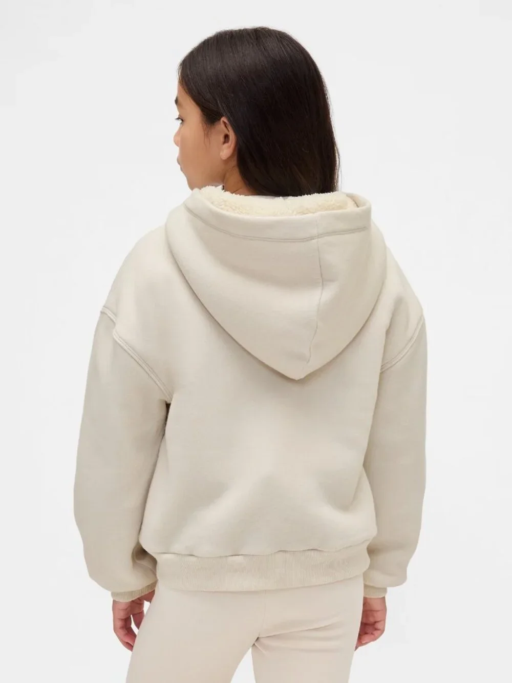 Gap Kids Cozy Sherpa Zip Hoodie Girls Youth M 8 Metallic Graphic Logo Ivory